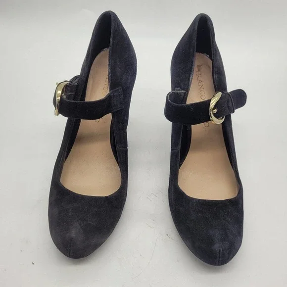 Franco Sarto womens sz 8.5 daniela black suede leather mary jane heels buckle - Picture 2 of 9
